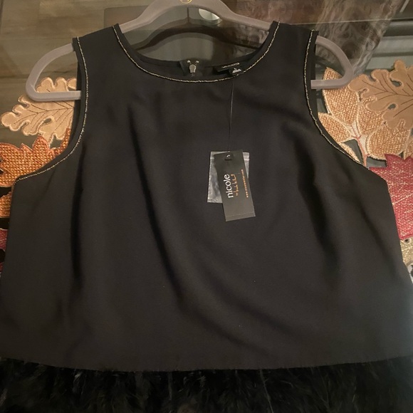 (NWT)🛍️NICOLE BY NICOLE MILLER 10 YR ANNIV SLEEVELESS BLOUSE-FEATHER TOP SZ LRG - Picture 3 of 14